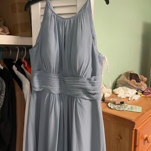 Azazie BonniBlue Maxi Sundress with Ruched Halter Neckline and Sleeveless Design